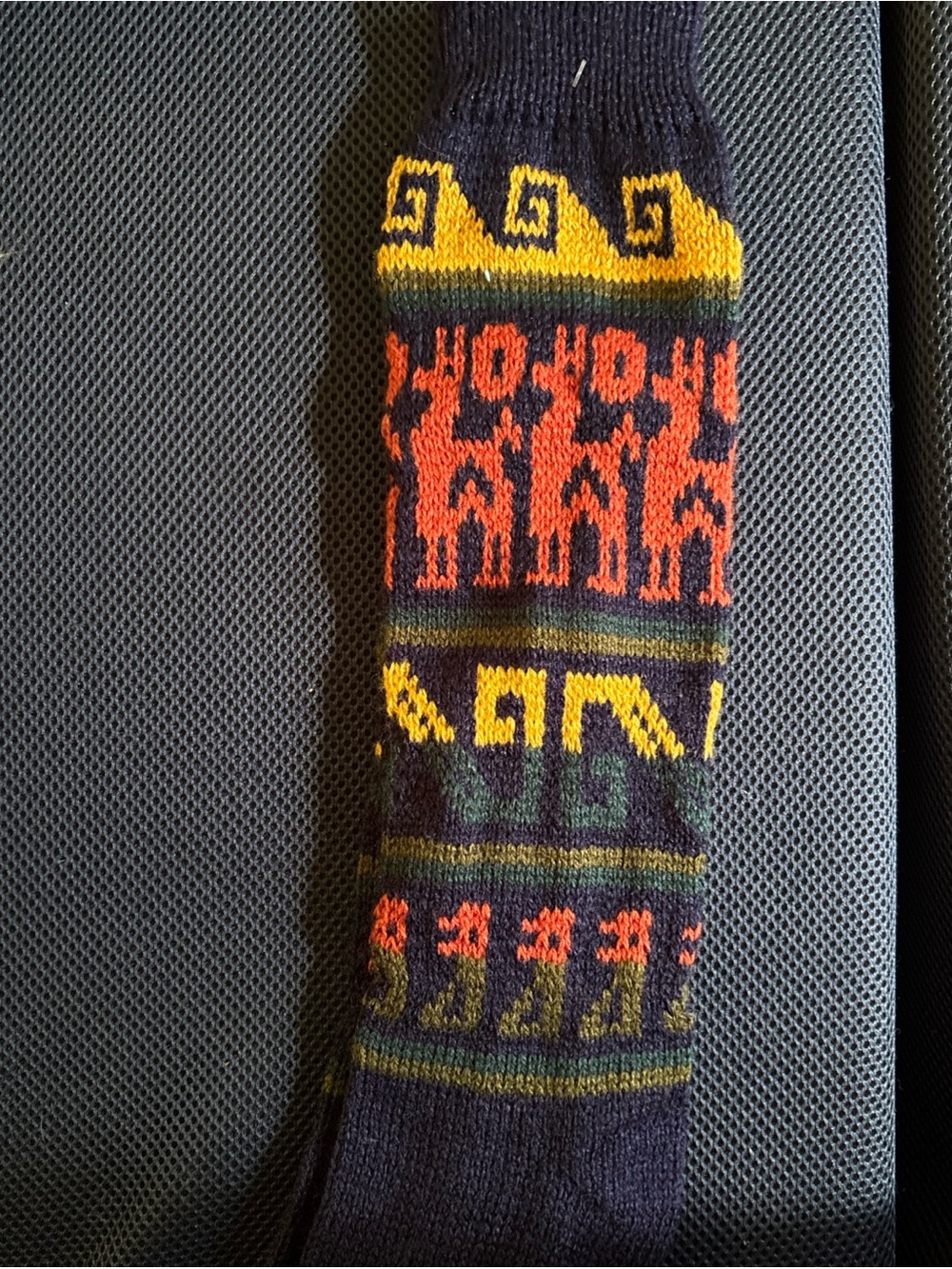 Women’s Patterned Knit Crew Socks - Navy with Red & Yellow Accents